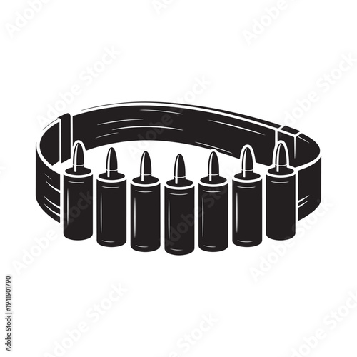 Black and white illustration of a belt with ammunition cartridges