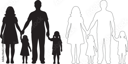 Family silhouettes in black and dotted line styles