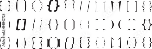 Brace and Bracket Collection: A meticulous collection of diverse braces and brackets, elegantly displayed in a neat, organized grid, showcases the variety and precision of symbol design.