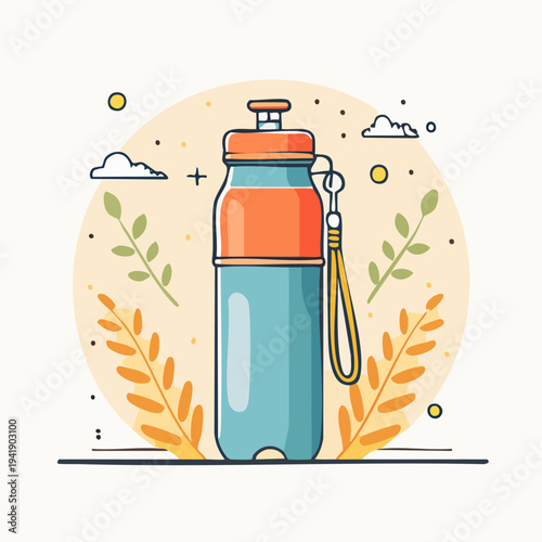 Reusable Water Bottle with Orange Cap.