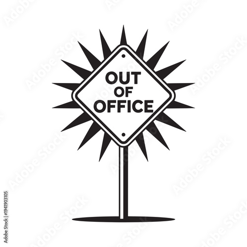A black and white illustration of an out of office sign