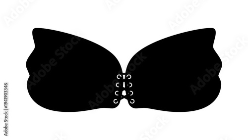 Black silhouette of a self adhesive invisible bra, also known as a butterfly bra, with front lace up closure.