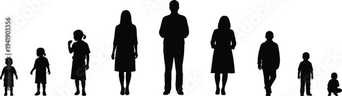 Silhouettes of people of different ages and sizes