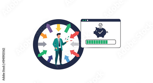 Vector illustration of business man with loading progress bar