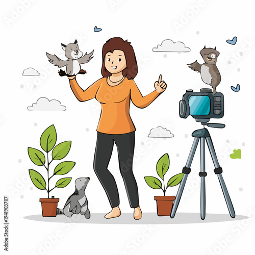 Woman Photographing Animals.