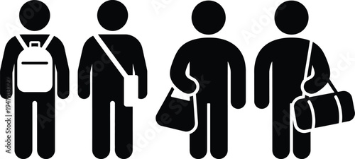 Group of people carrying various types of bags and backpacks