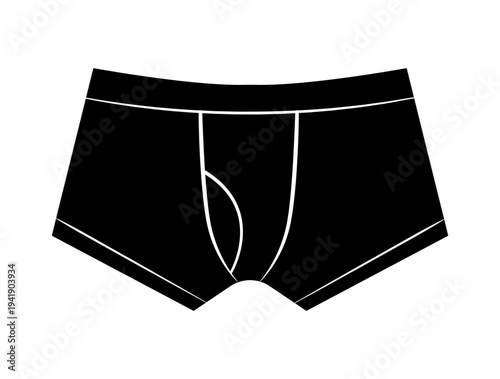Black silhouette of men boxer briefs underwear. Vector illustration of male lingerie isolated on white background.