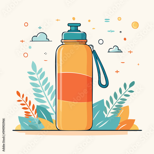 Reusable Water Bottle with Strap and Cap.