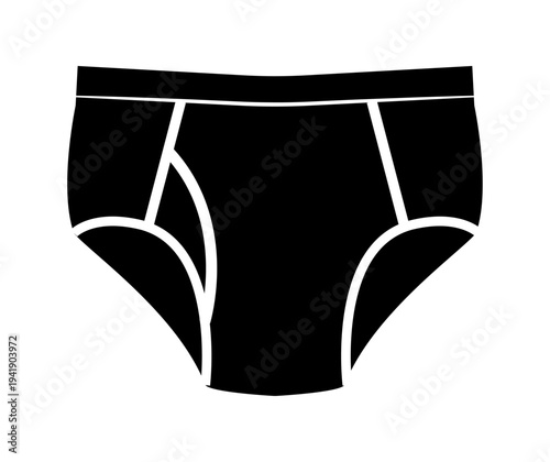 Black silhouette of men briefs underwear with stitched panels. Vector illustration of male underwear isolated on white background.