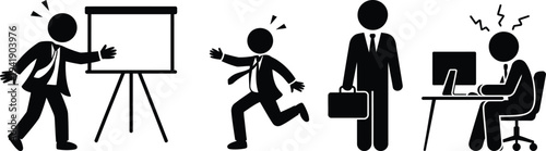 Illustration of diverse business activities and emotions in a workplace setting.