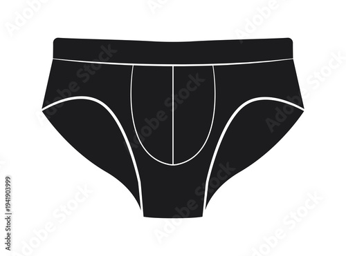Black silhouette of men classic briefs underwear. Vector illustration of male underpants isolated on white background.