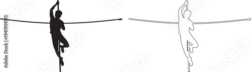 Silhouette of two people on a tightrope