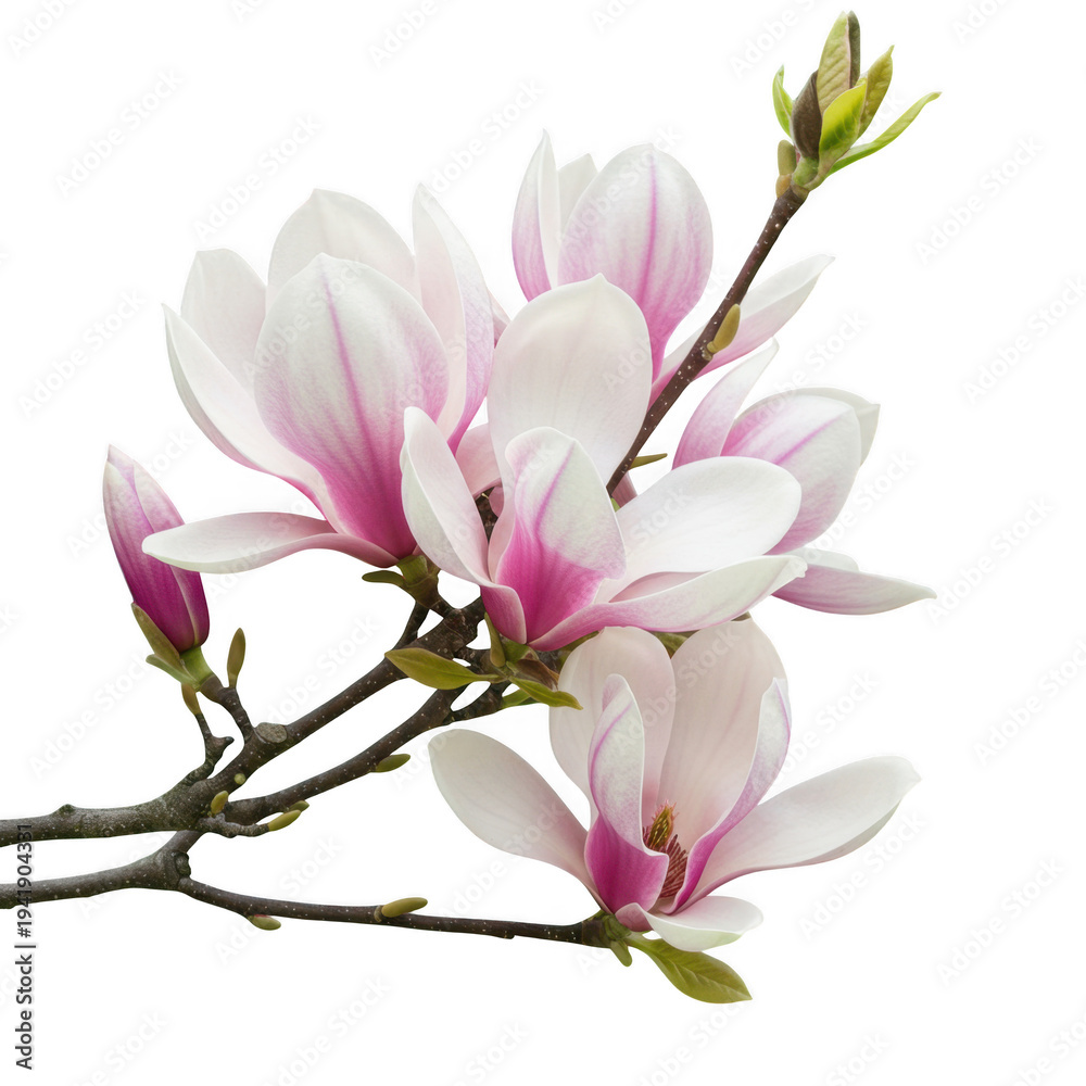 Obraz premium Magnolia flower blossoms on a branch isolated on transparent background