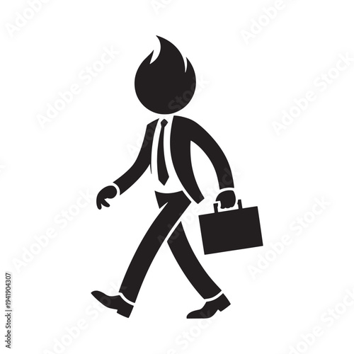 Burning businessman icon a stylized figure walking with a briefcase