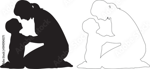 Mother and child sitting together in a comforting embrace silhouette