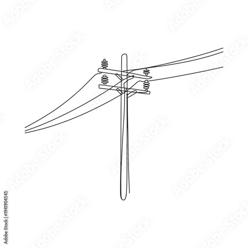 Minimalist line drawing of electrical power lines and a utility pole