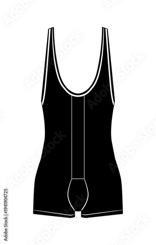 Black silhouette of men wrestling sport singlet with shoulder straps and tight athletic fit. Vector illustration of professional wrestling uniform isolated on white background.