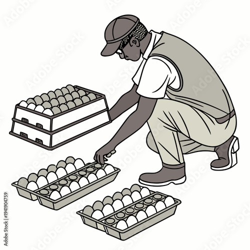 Man kneeling beside egg trays egg vendor eggs