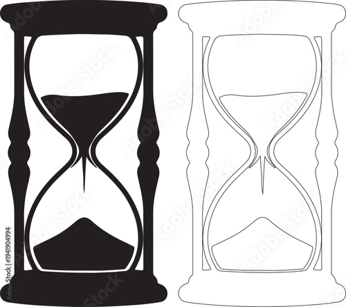 Black and white hourglass icons with sand timer outline