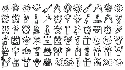 New Year Celebration Icon Set.