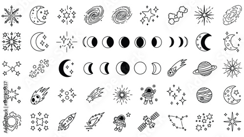 Black and white moon phases icons.