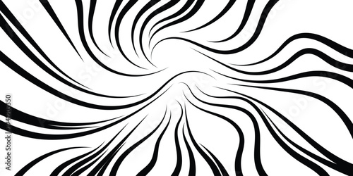 Black and white abstract swirling lines, dynamic monochrome energy, graphic design element