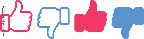 Four different colored thumbs up and thumbs down icons representing likes and dislikes.