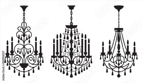 Elegant chandelier silhouettes luxury crystal ceiling lighting icons