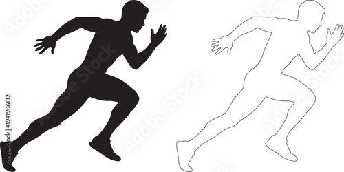 Black silhouette of a man running with a dotted outline version