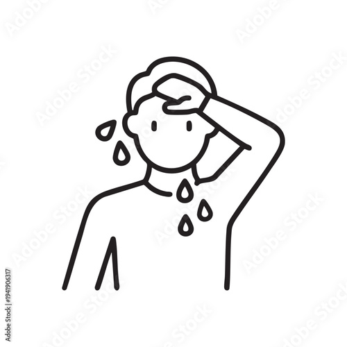 Feverish Person Sweating Heavily Icon Line Art Simple Minimalist Design Human Health Symptom Illustration Conceptual Theme Of Sickness Heatstroke And Overheating