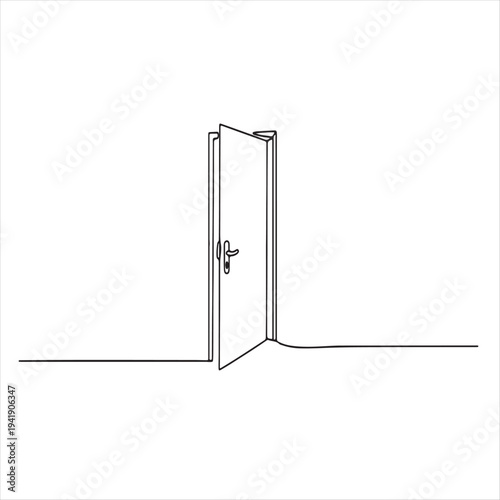 Simple Line Drawing Of Open Doorway With Handle And Frame