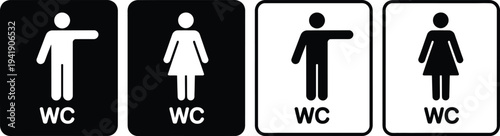 Four distinct restroom signs indicating gender-specific and accessible facilities