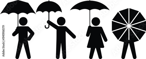 A group of people holding umbrellas in various styles and colors