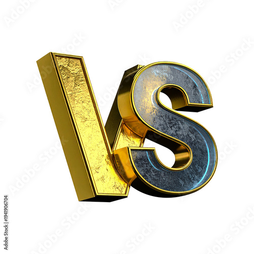 3d opulent gold and tarnished industrial steel vs versus letters
