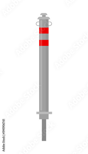 Vector illustration of a metal road bollard with red reflective stripes used to restrict vehicle access and improve roadside safety.