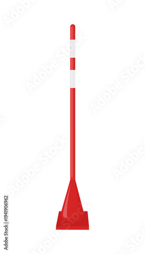 Flat vector illustration of a red traffic delineator post with reflective white stripes used for temporary traffic control and road safety.