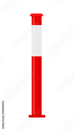Flat vector illustration of a red and white road delineator post used to guide traffic and mark road edges or restricted zones.