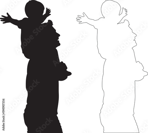 Silhouette of a man carrying a child on his shoulders