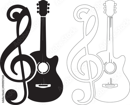 Guitar and treble clef musical notes