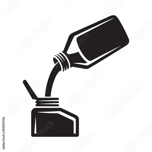 Black and white illustration of liquid pouring from one bottle into another