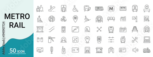 Metro Rail Icon Set for Urban Subway Transportation and Public Transit Design