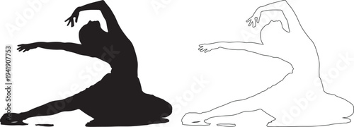 Black and white silhouette of a dancer in two poses