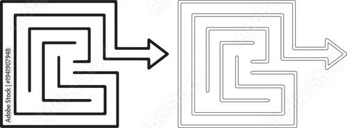 Black and white maze designs with arrows pointing to the right