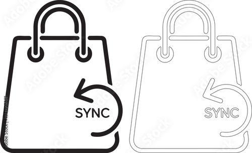 Vector illustration of two shopping bags with sync symbol