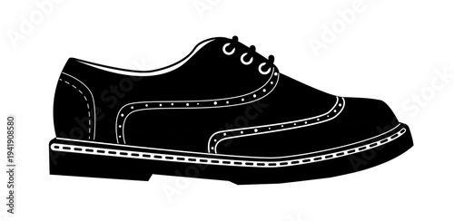 Silhouette illustration of classic brogue derby shoes with decorative perforation and lace up closure. Elegant mens footwear vector illustration isolated on white background.