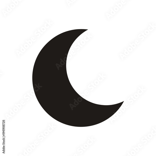 A sleek black crescent moon icon with smooth, curved edges