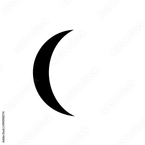 Black crescent moon symbol in minimalist line art style