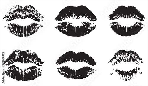 Lipstick kiss marks silhouettes romantic lip print icon set
