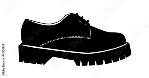 Silhouette illustration of derby shoes with lace up closure and thick lug sole. Modern fashion footwear vector illustration isolated on white background.