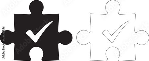 Black puzzle piece with checkmark and matching outline